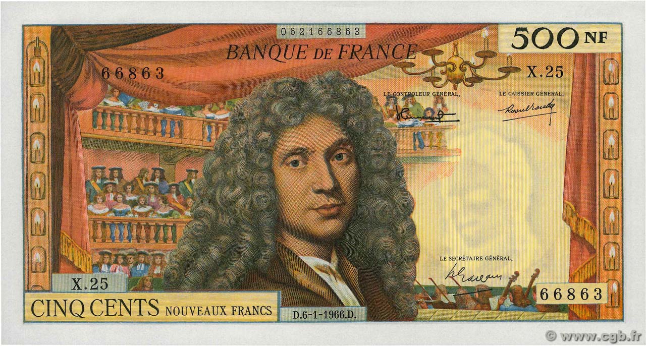 500 Nouveaux Francs MOLIÈRE FRANCE  1966 F.60.09 AU-