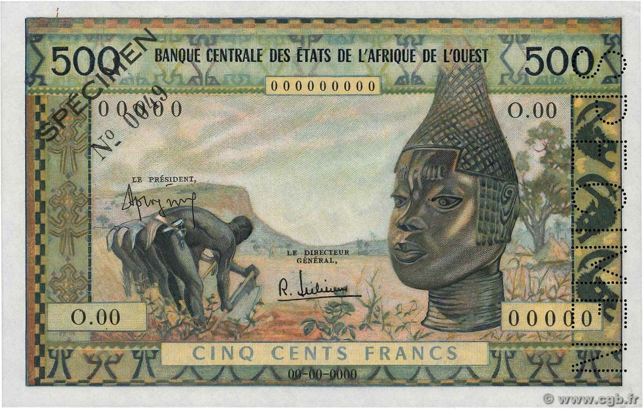 500 Francs Spécimen ÉTATS DE L AFRIQUE DE L OUEST  1963 P.003s VAR pr.NEUF
