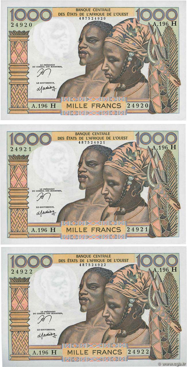 1000 Francs Consécutifs ÉTATS DE L AFRIQUE DE L OUEST  1977 P.603Hn SPL