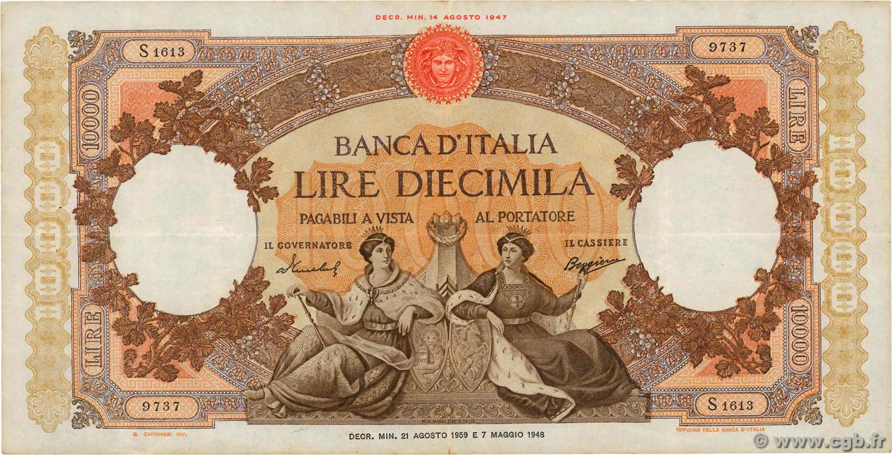 10000 Lire ITALIA  1957 P.089c BB