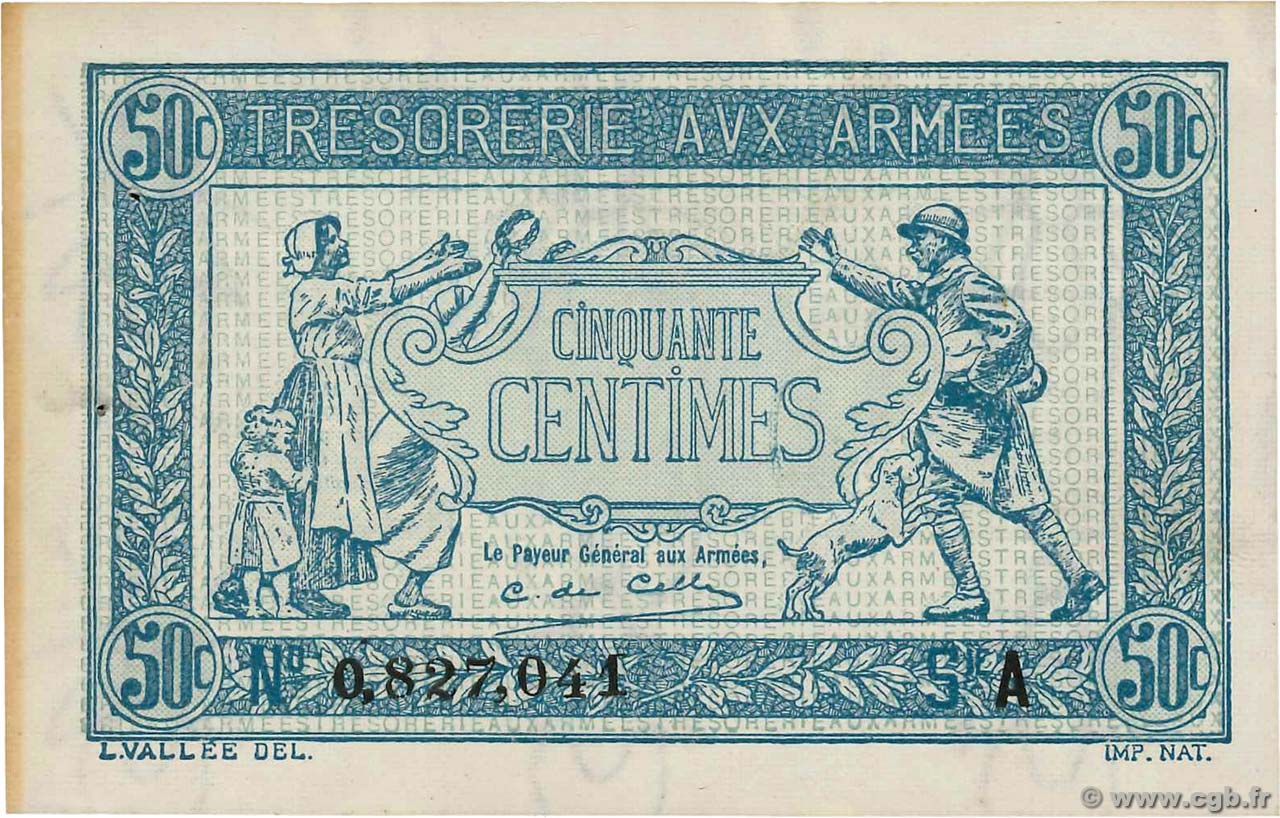 50 Centimes TRÉSORERIE AUX ARMÉES 1917 FRANCIA  1917 VF.01.01 SC