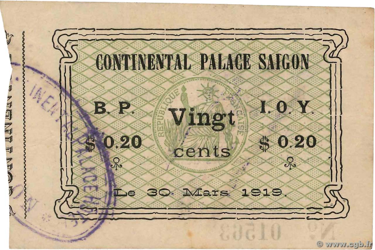 20 Cents FRENCH INDOCHINA  1919 K.221 VF