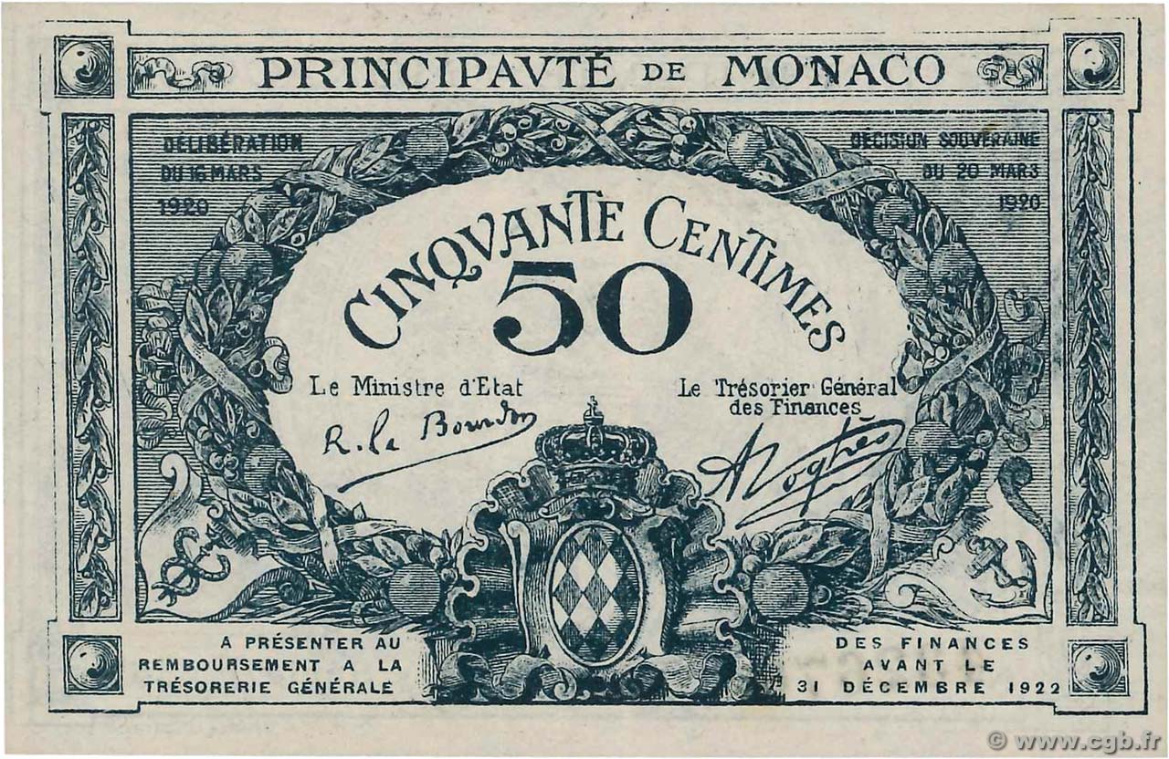 50 Centimes MONACO  1920 P.03 AU