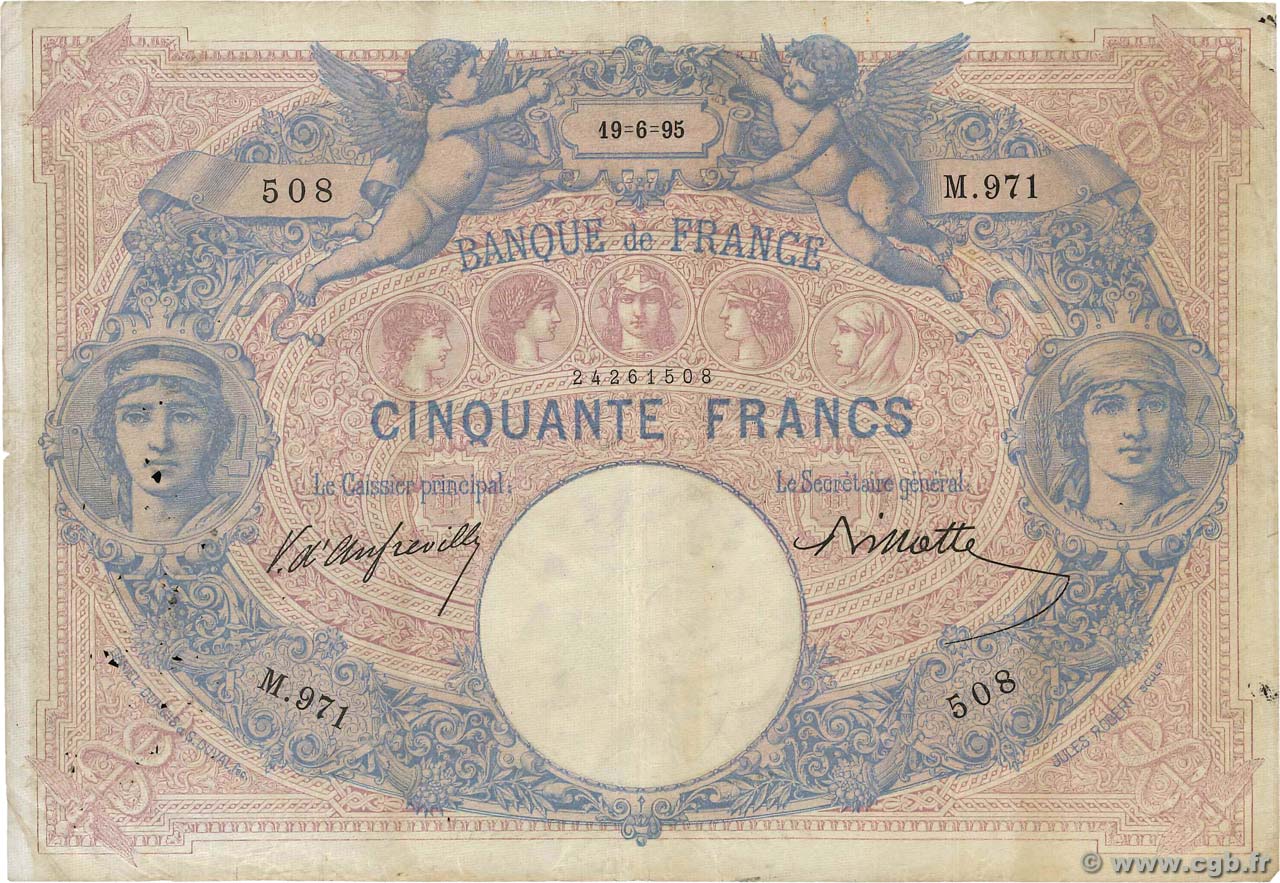50 Francs BLEU ET ROSE FRANCE  1895 F.14.07 F
