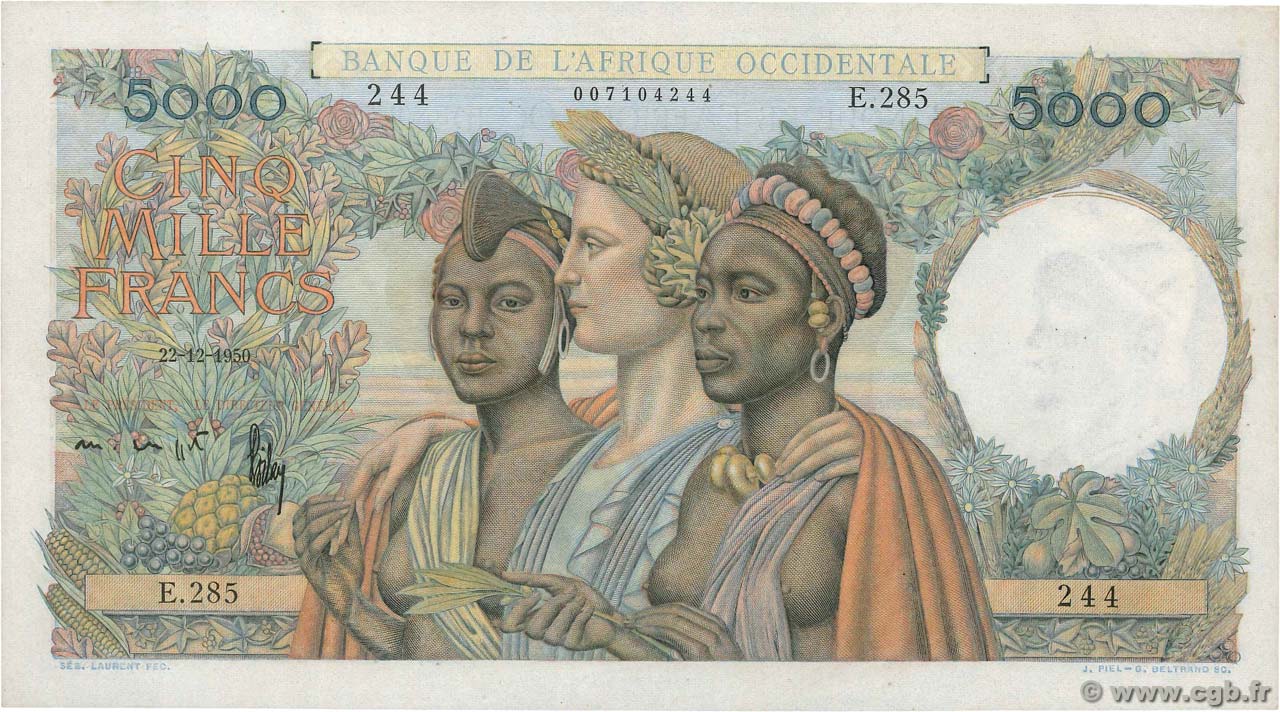 5000 Francs FRENCH WEST AFRICA (1895-1958)  1950 P.43 AU+
