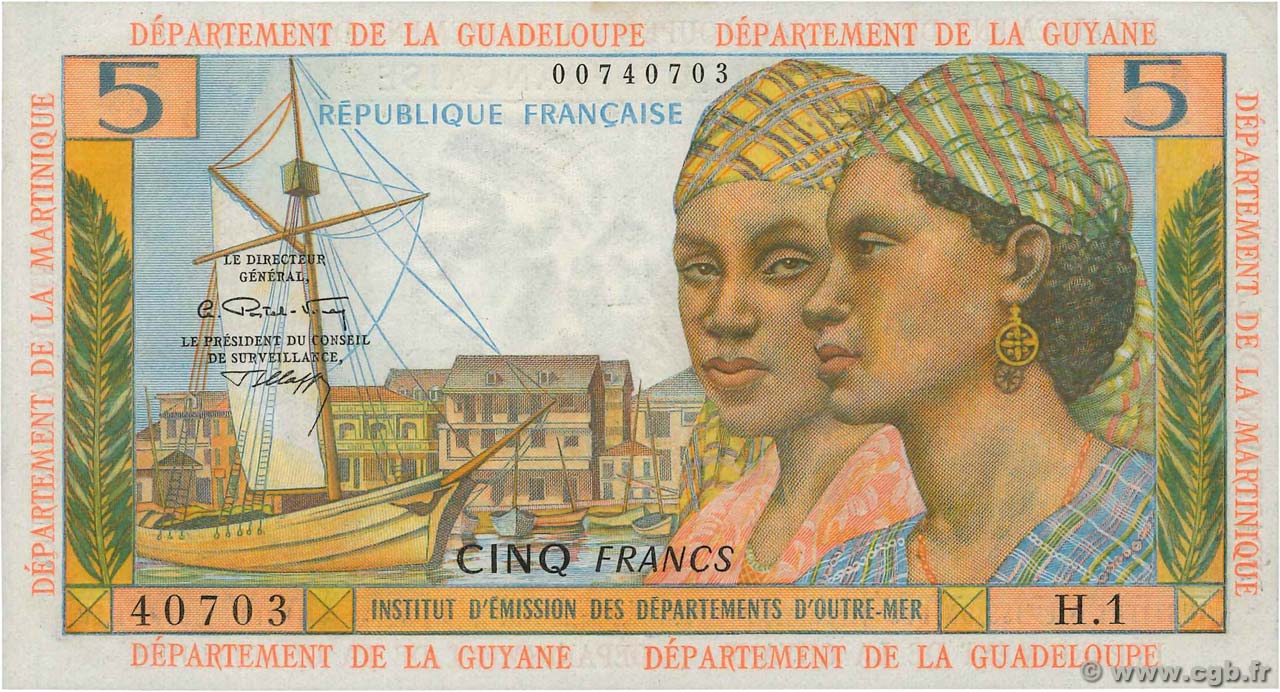 5 Francs FRENCH ANTILLES  1964 P.07b XF