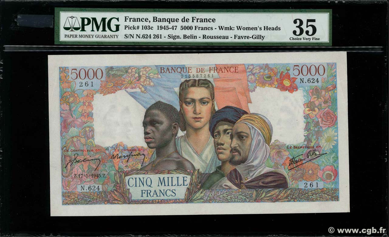 5000 Francs EMPIRE FRANÇAIS FRANKREICH  1945 F.47.26 fVZ