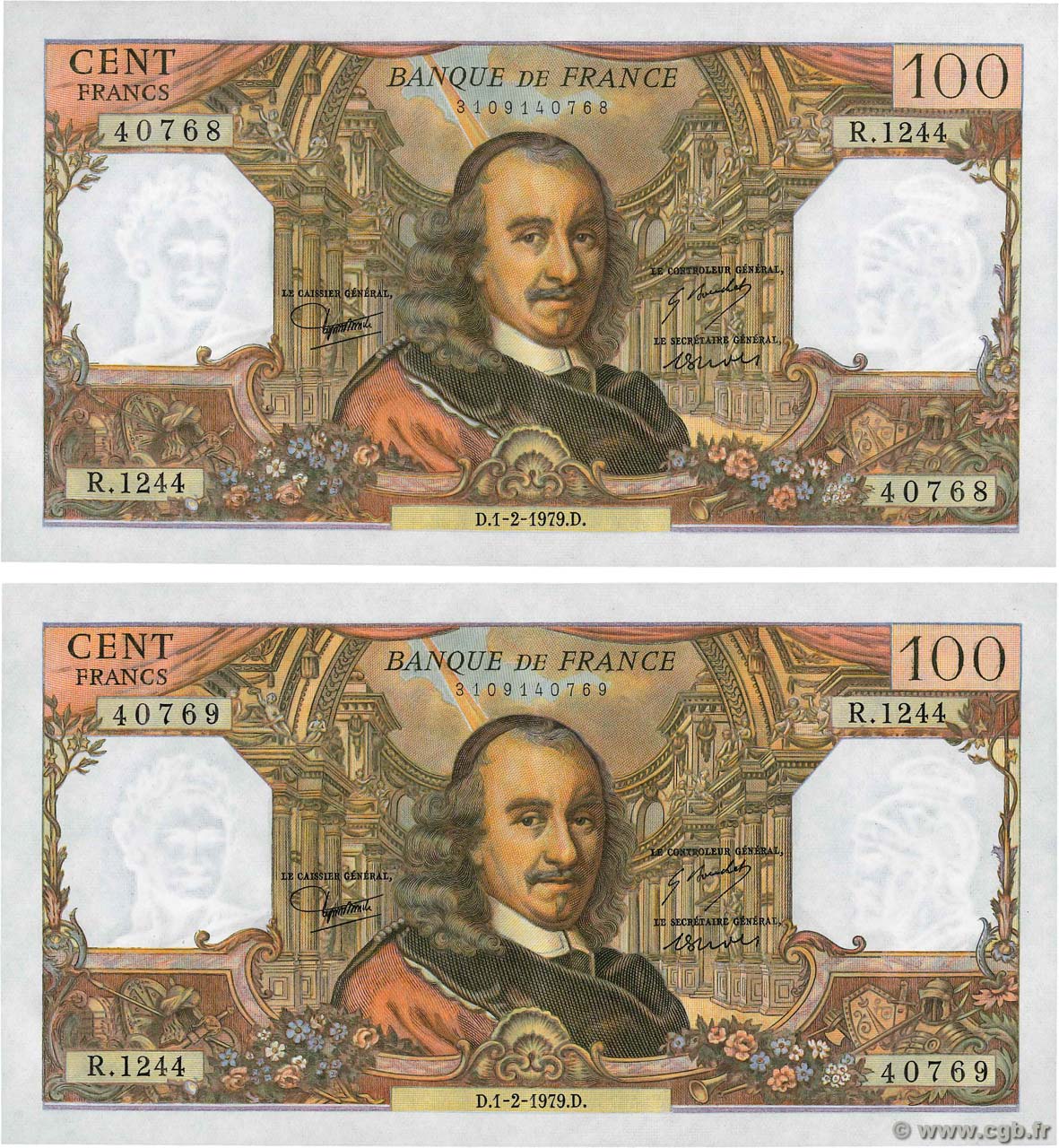 100 Francs CORNEILLE Consécutifs FRANCIA  1979 F.65.65 SC