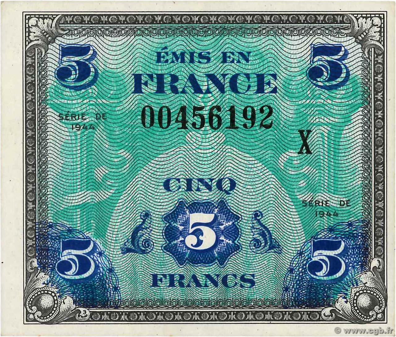 5 Francs DRAPEAU FRANCIA  1944 VF.17.03 SC