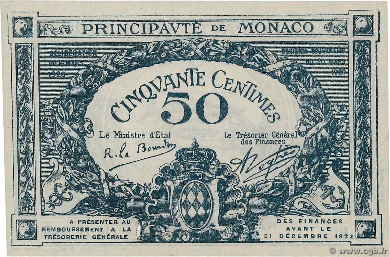 50 Centimes MONACO  1920 P.03rs NEUF
