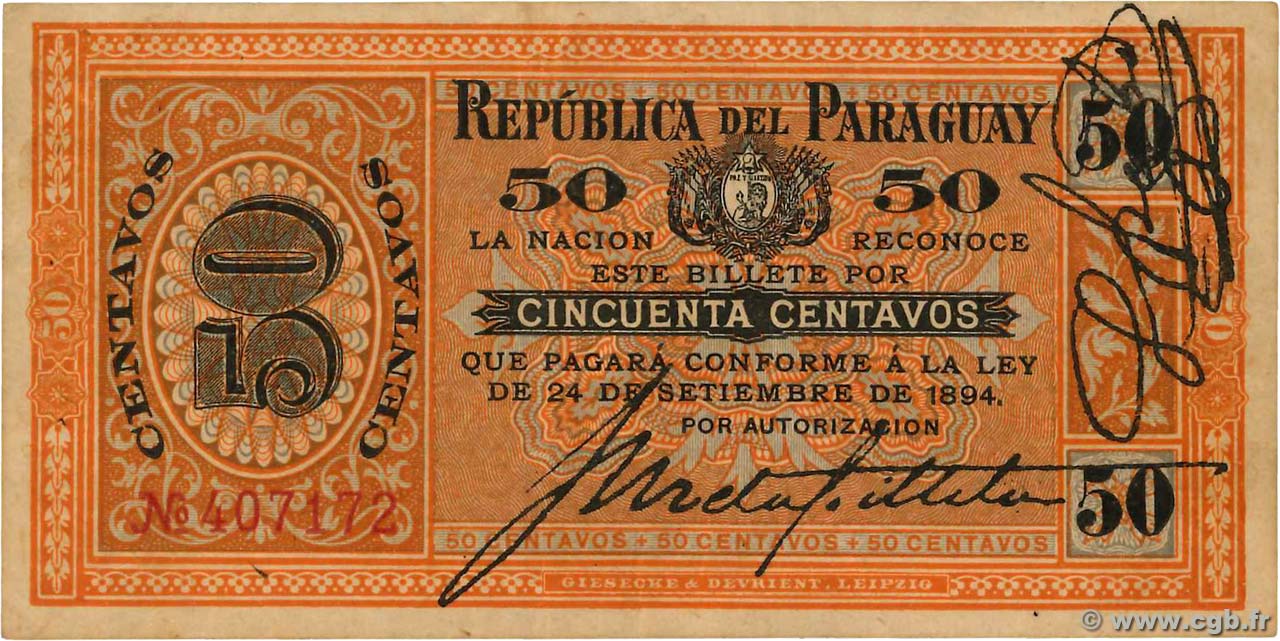 50 Centimos PARAGUAY  1894 P.087 VZ
