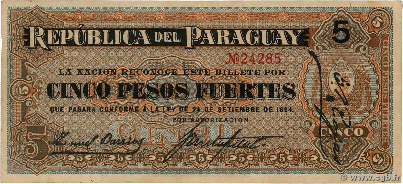 5 Pesos PARAGUAY  1894 P.089 EBC