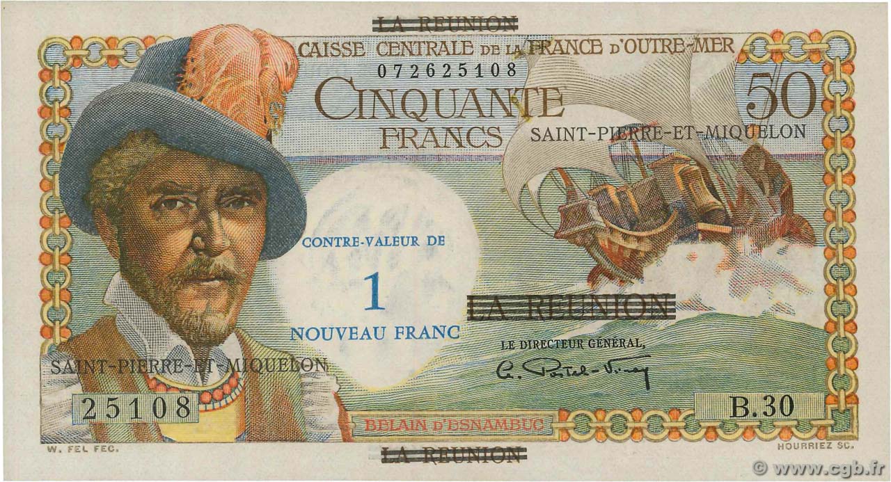 1 NF sur 50 Francs Belin d Esnambuc SAINT PIERRE AND MIQUELON  1960 P.30b UNC
