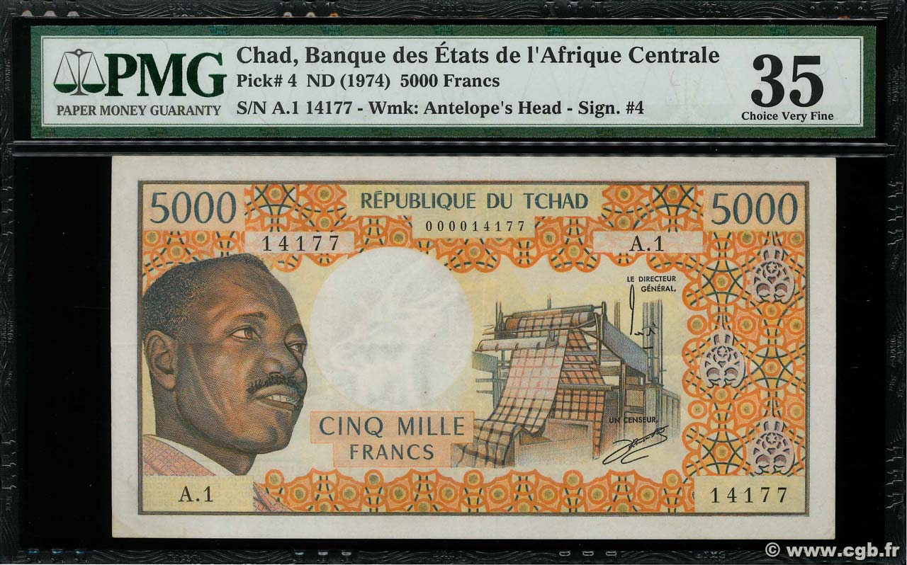 5000 Francs CHAD  1973 P.04 MBC