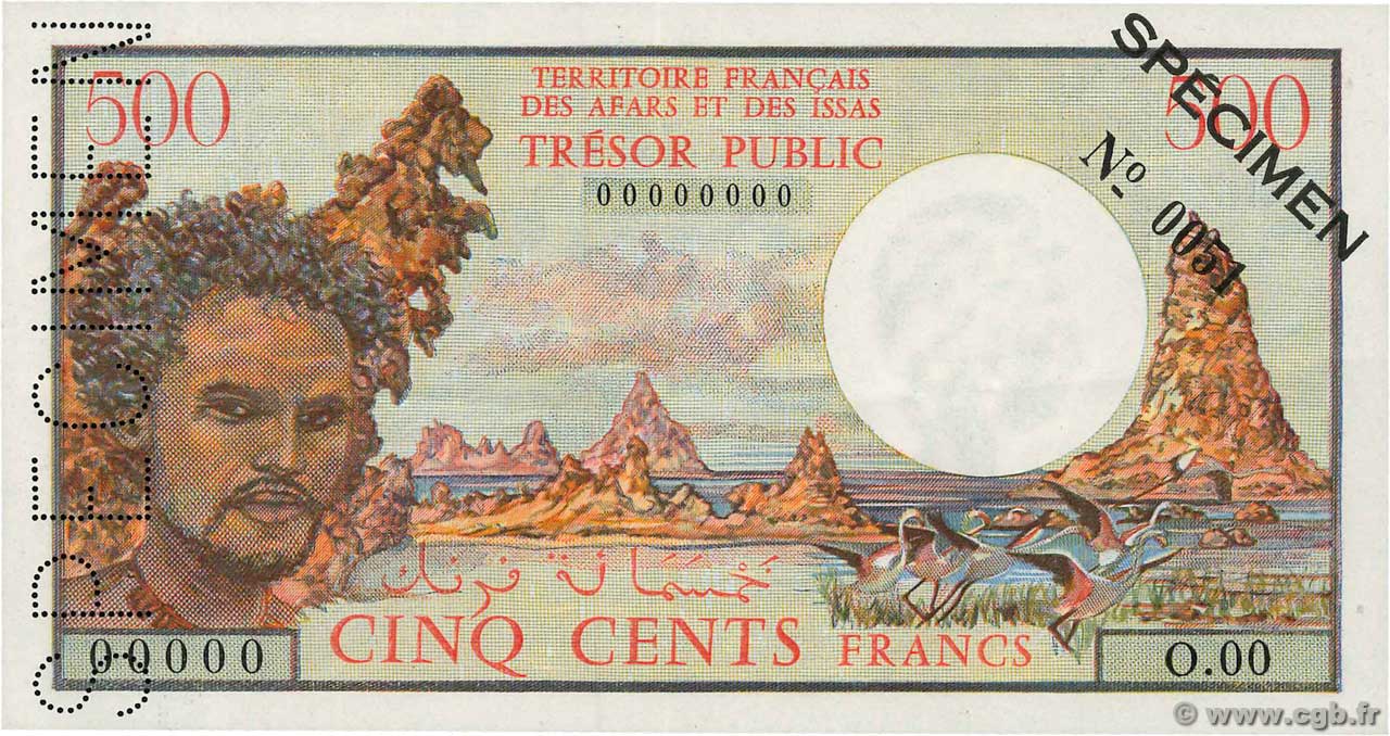 500 Francs Spécimen FRENCH AFARS AND ISSAS  1975 P.33s EBC+