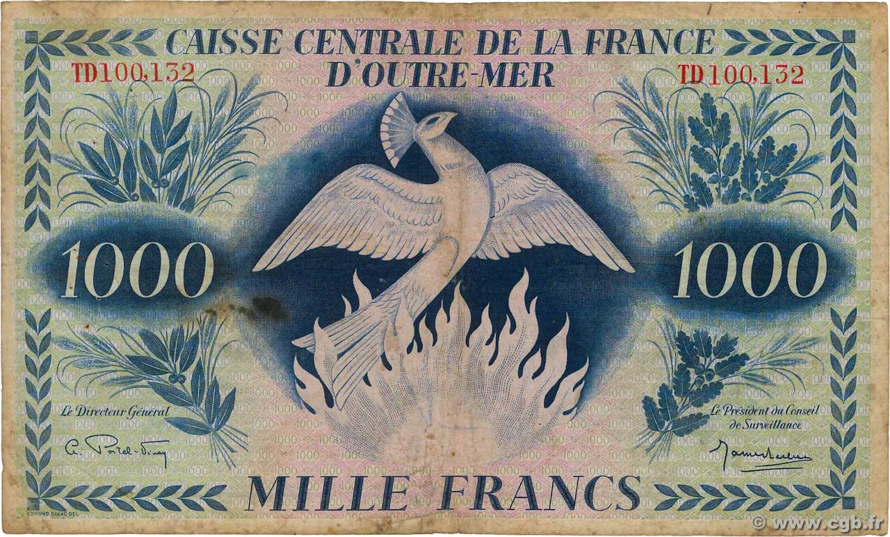 1000 Francs Phénix AFRIQUE ÉQUATORIALE FRANÇAISE  1944 P.19a TB