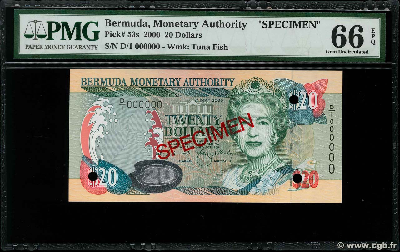 20 Dollars Spécimen BERMUDAS  2000 P.53s FDC