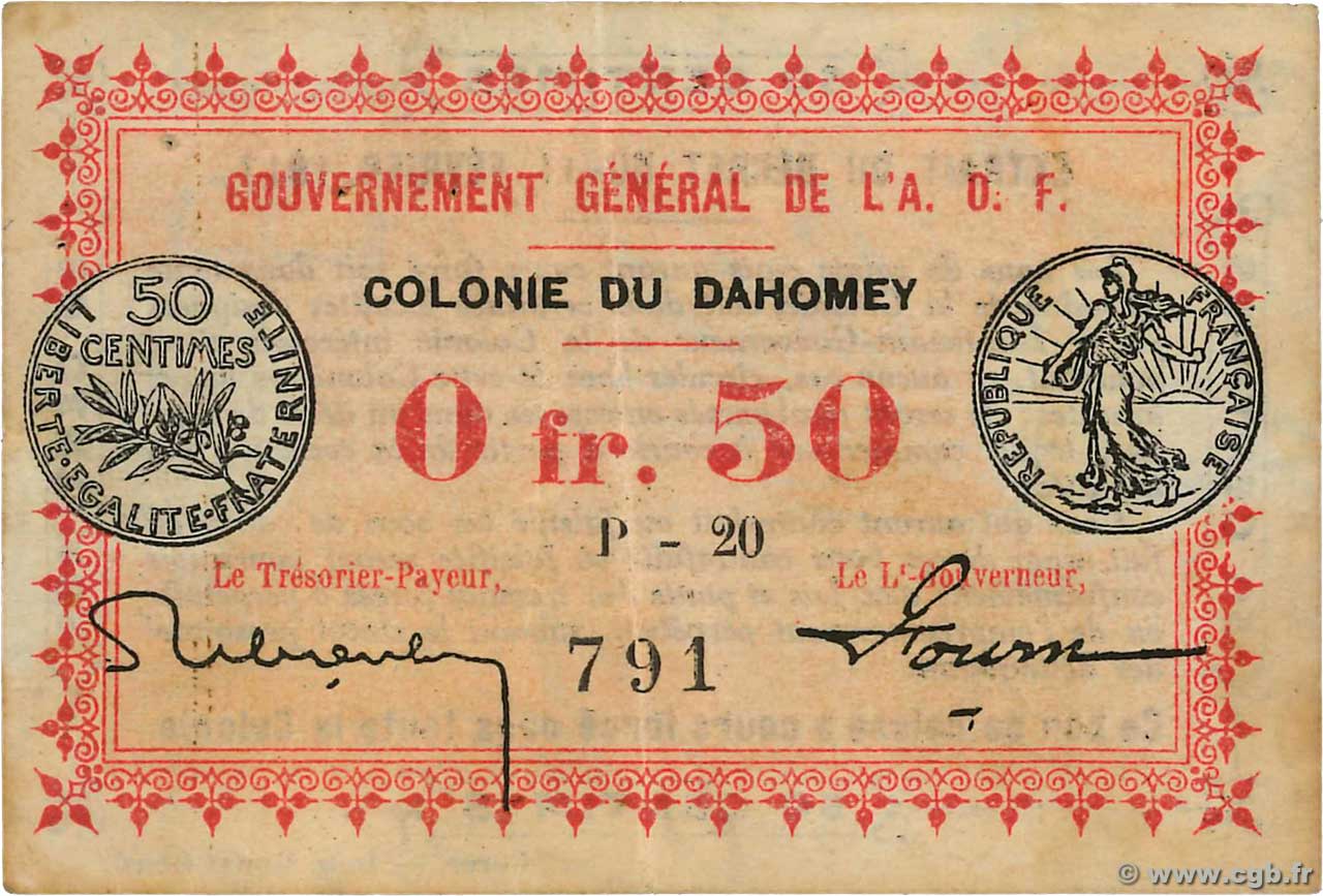 50 Centimes DAHOMEY  1917 P.01b fVZ