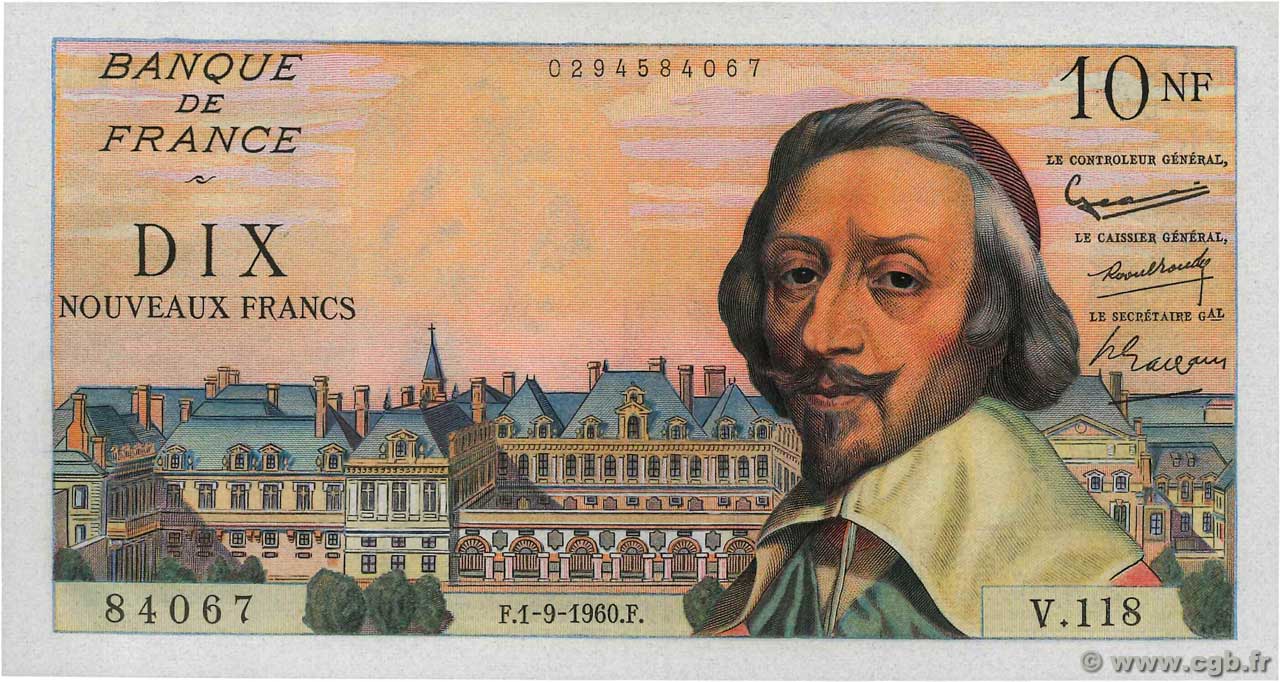 10 Nouveaux Francs RICHELIEU FRANCE  1960 F.57.10 UNC