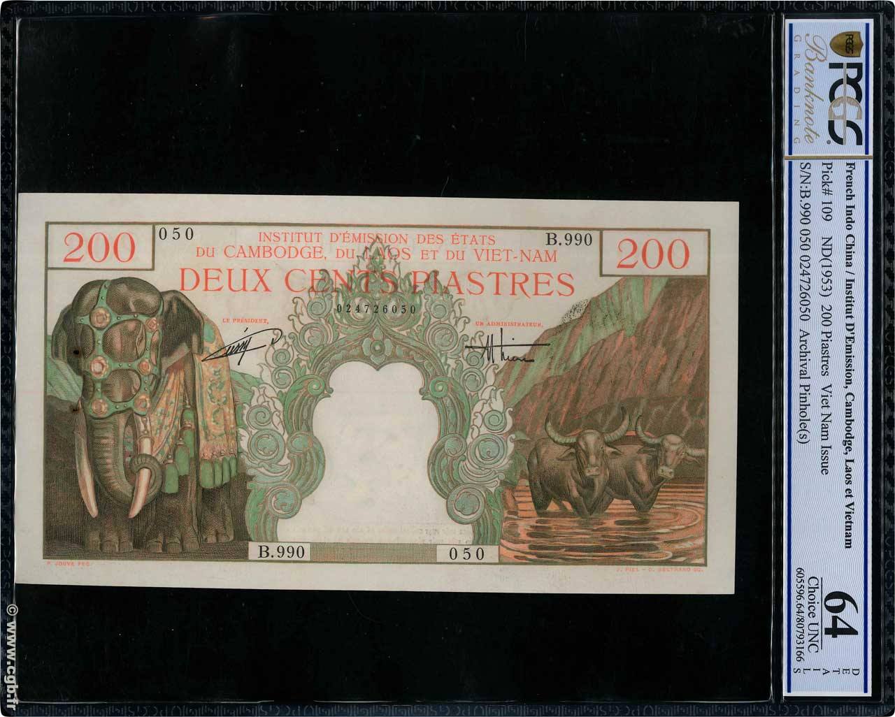 200 Piastres - 200 Dong FRENCH INDOCHINA  1953 P.109 AU