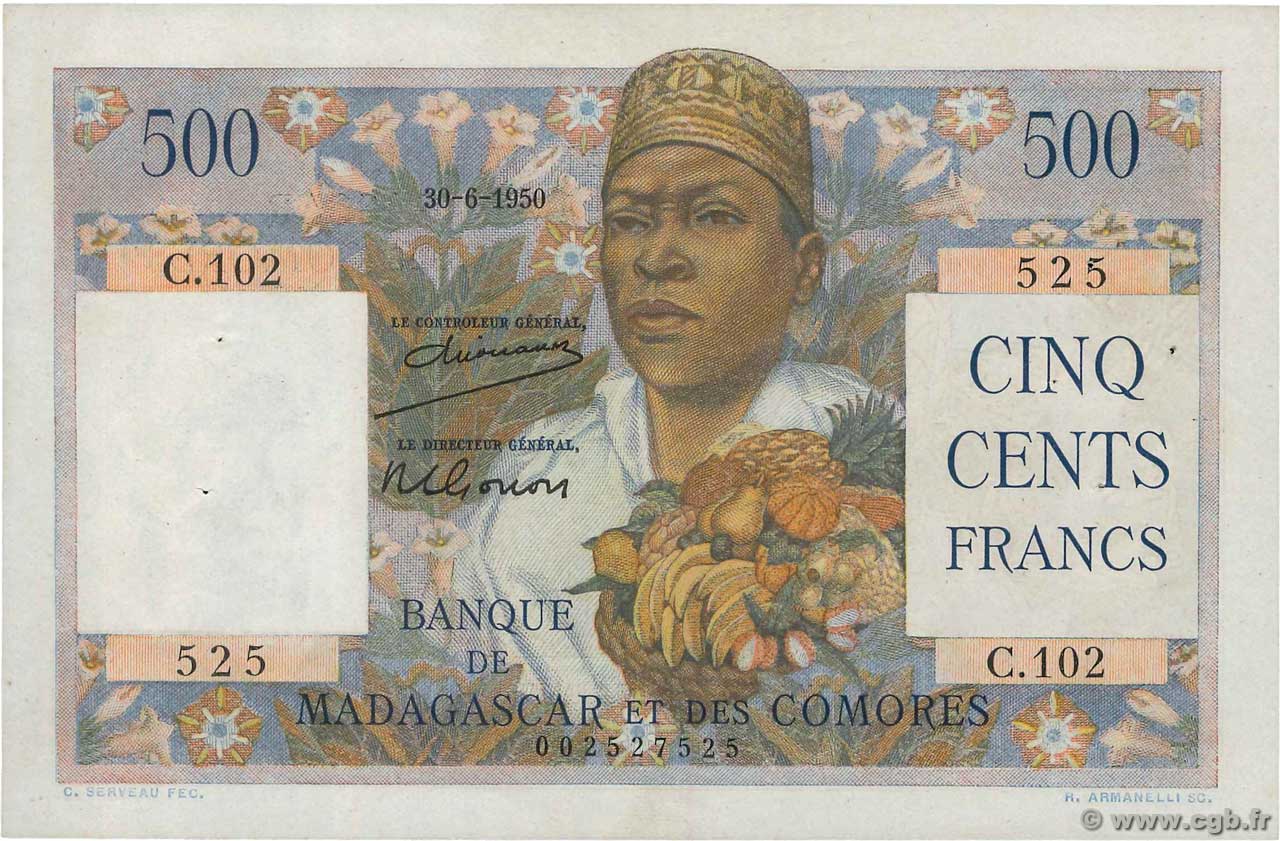 500 Francs MADAGASCAR  1950 P.047b XF