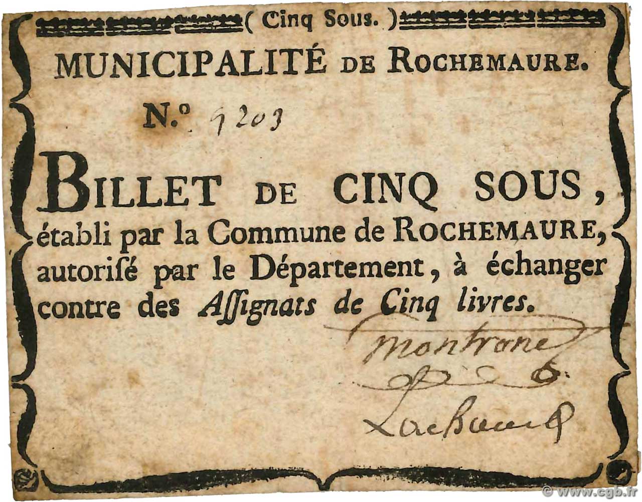 5 Sous FRANCE Regionalismus und verschiedenen Rochemaure 1792 Kc.07.101 S