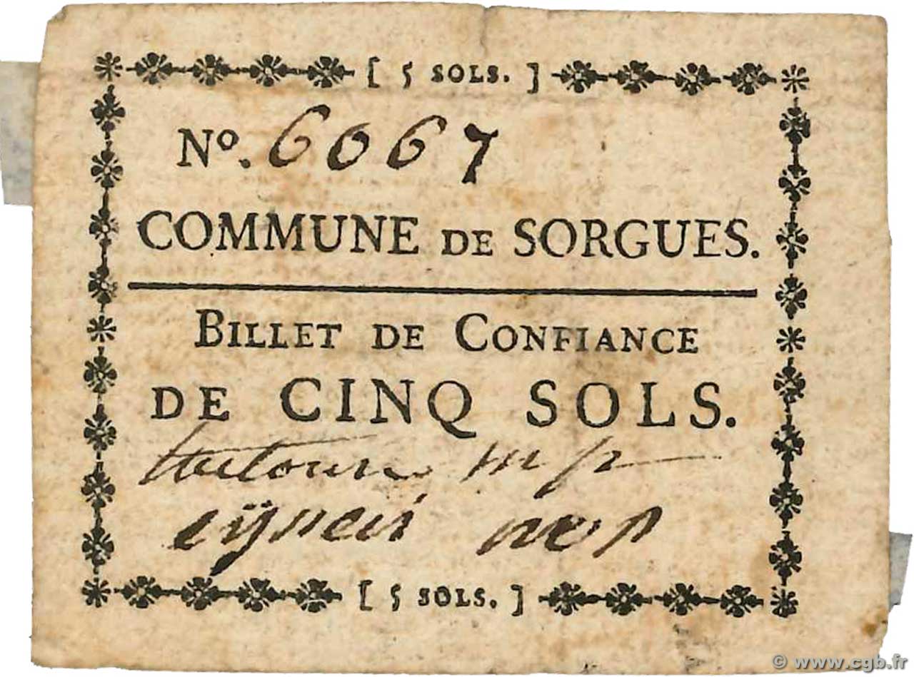 5 Sols FRANCE regionalism and miscellaneous Sorgues 1792 Kc.13.125a F