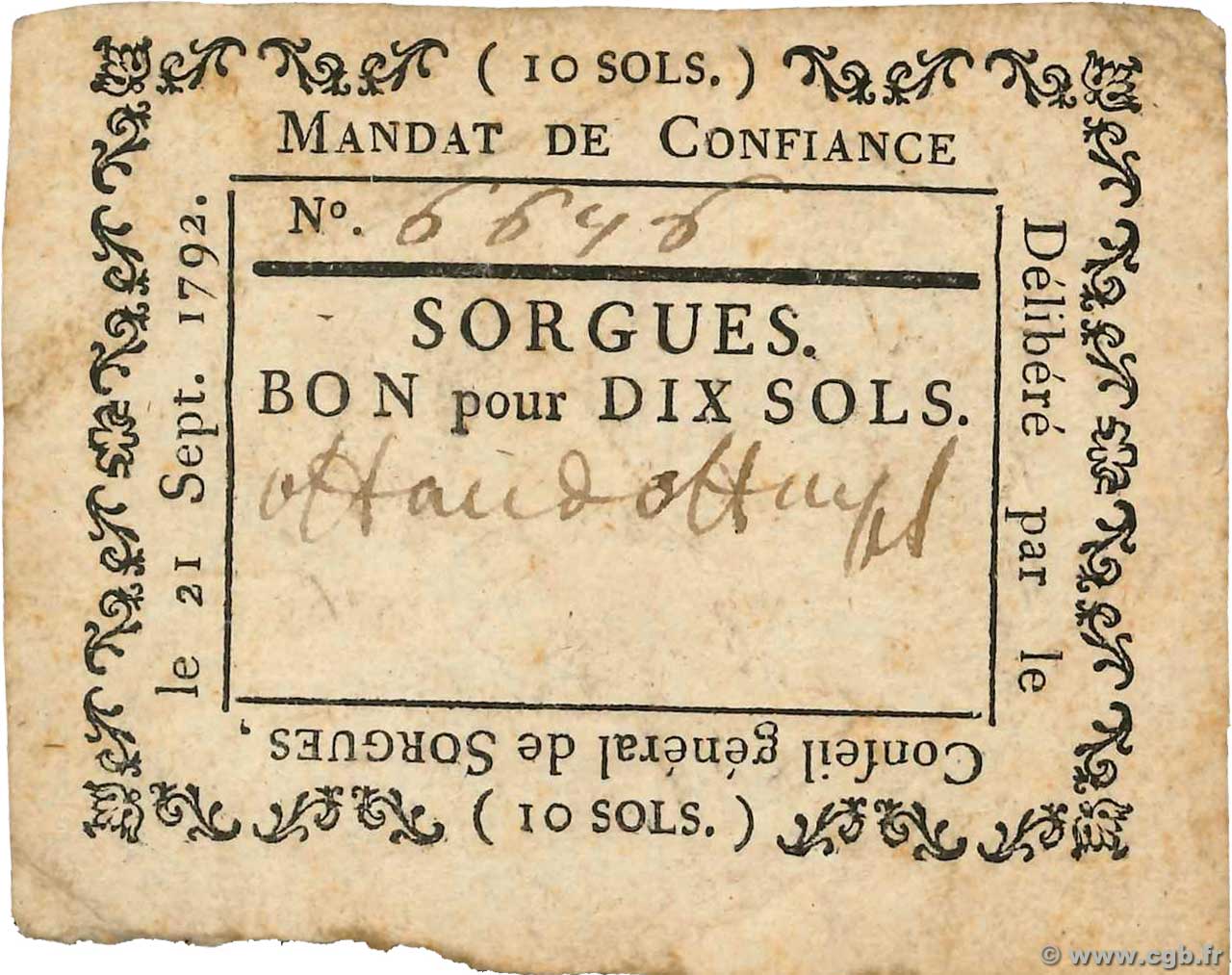 10 Sols FRANCE regionalism and various Sorgues 1792 Kc.13.128a VF