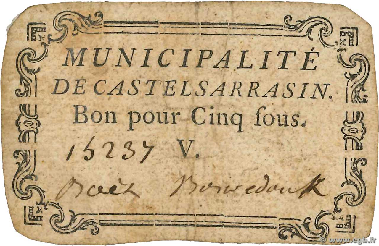 5 Sous FRANCE regionalism and miscellaneous Castelsarrasin 1792 Kc.31.028 F