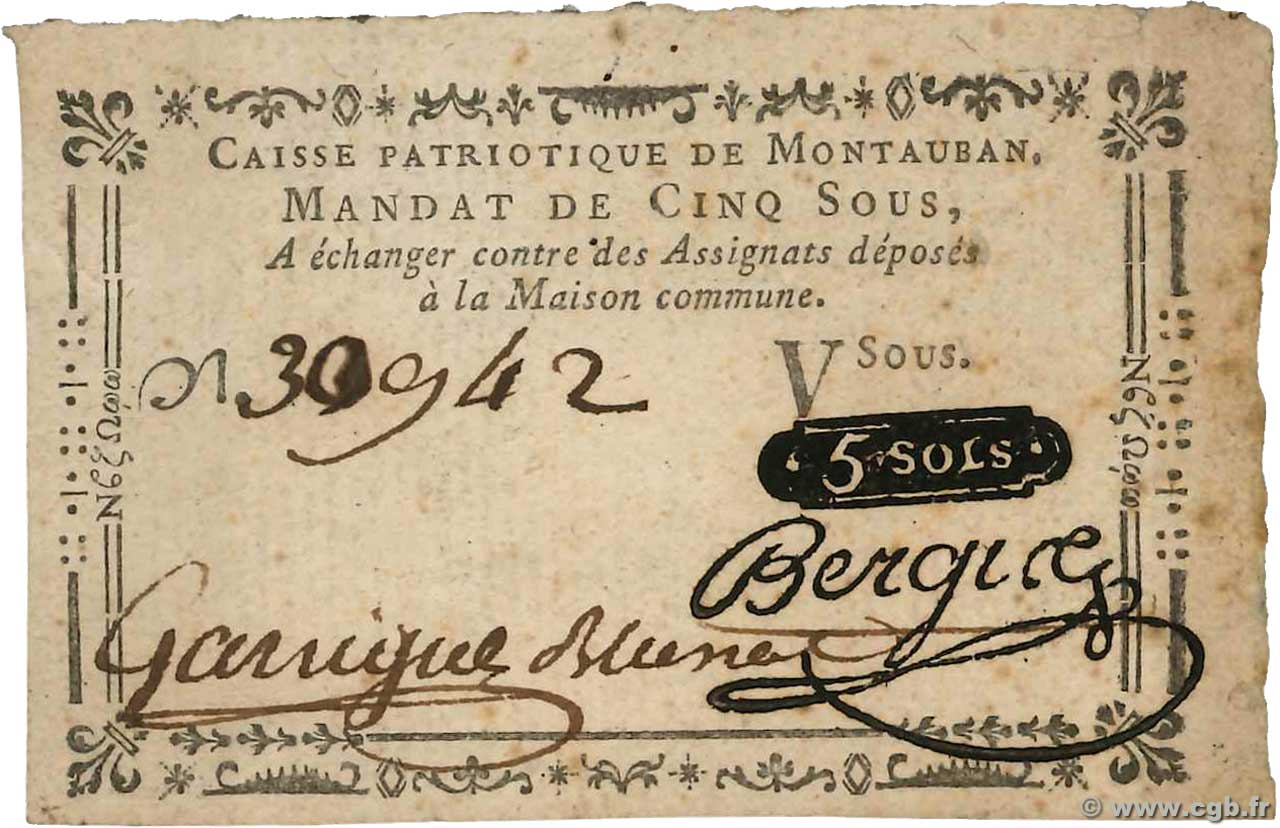 5 Sous FRANCE Regionalismus und verschiedenen Montauban 1792 Kc.46.096s SS