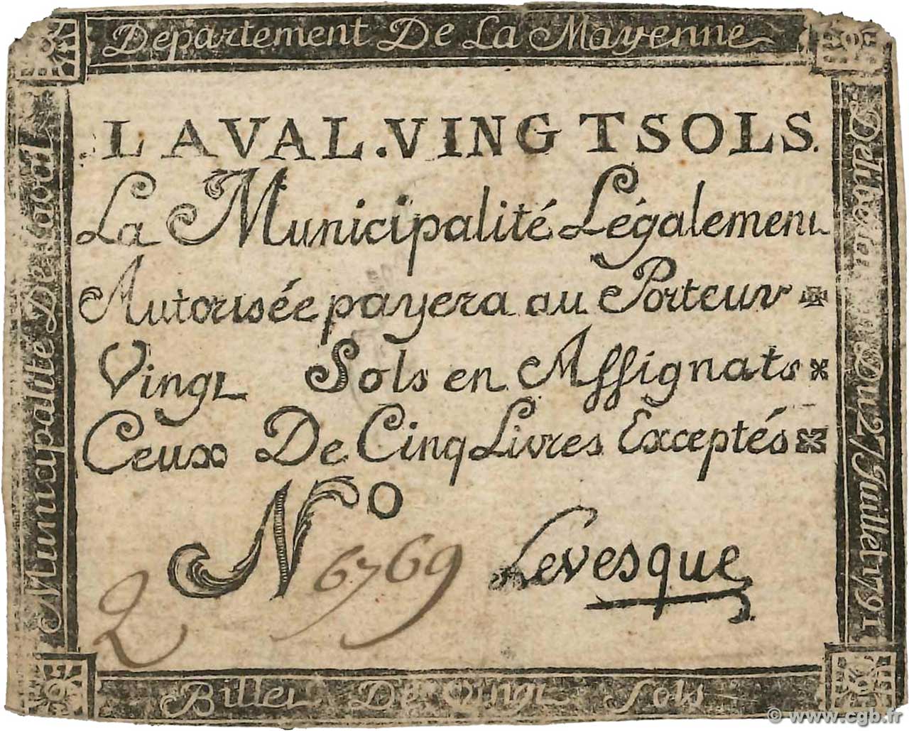 20 Sols FRANCE Regionalismus und verschiedenen Laval 1791 Kc.53.007a S