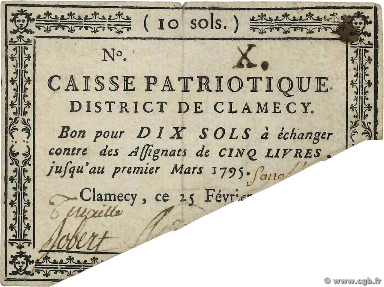 10 Sols Annulé FRANCE regionalismo e varie Clamecy 1792 Kc.58.019 MB