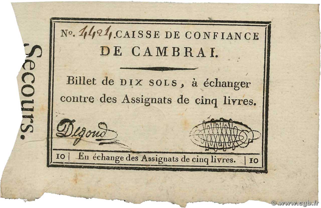 10 Sols FRANCE regionalism and miscellaneous Cambrai 1792 Kc.59.020 XF