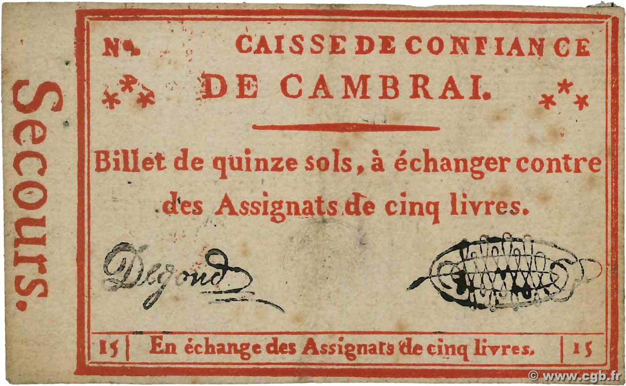 15 Sols FRANCE regionalism and miscellaneous Cambrai 1792 Kc.59.021 F+
