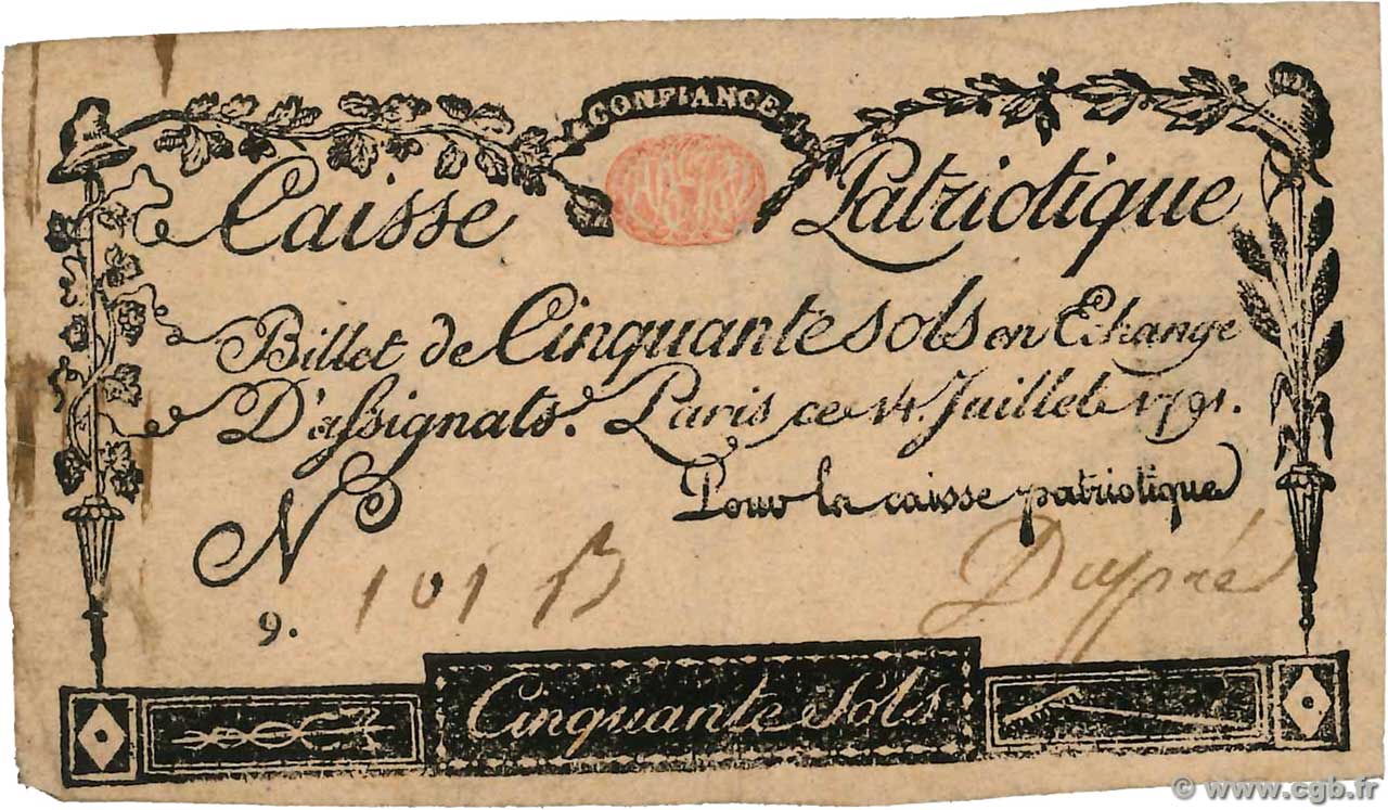 50 Sols FRANCE Regionalismus und verschiedenen Paris 1791 Kc.75.064 S