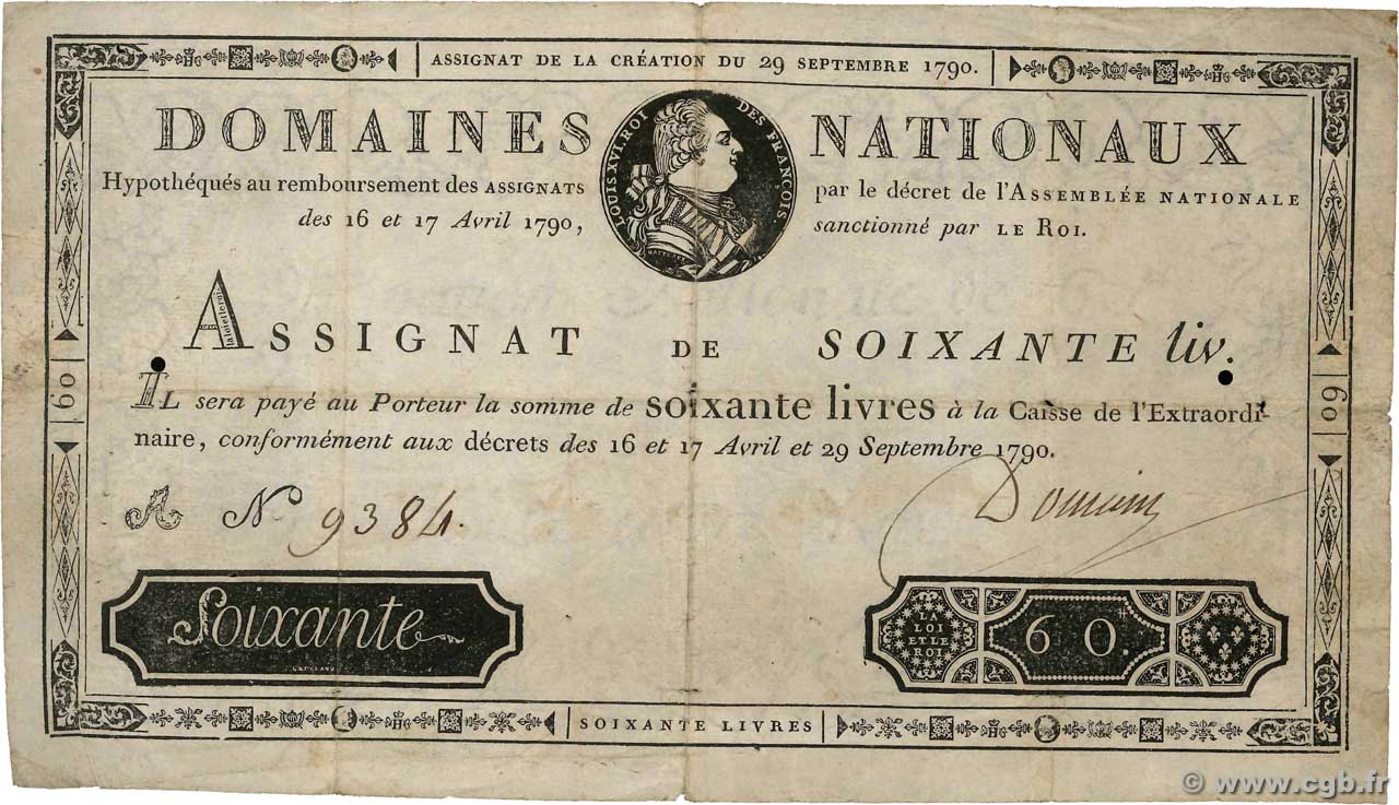 60 Livres FRANKREICH  1790 Ass.05a S