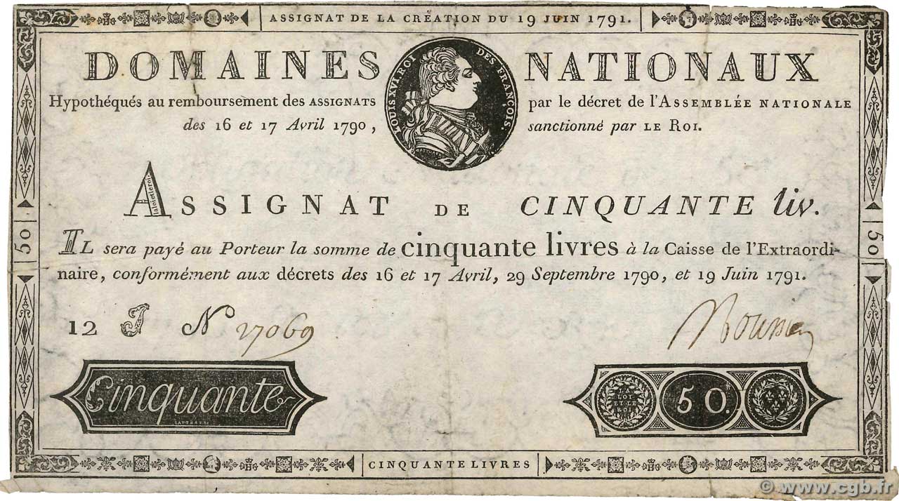 50 Livres FRANCIA  1791 Ass.13a BC