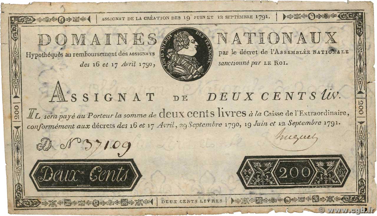 200 Livres Faux FRANCE  1791 Ass.17x F