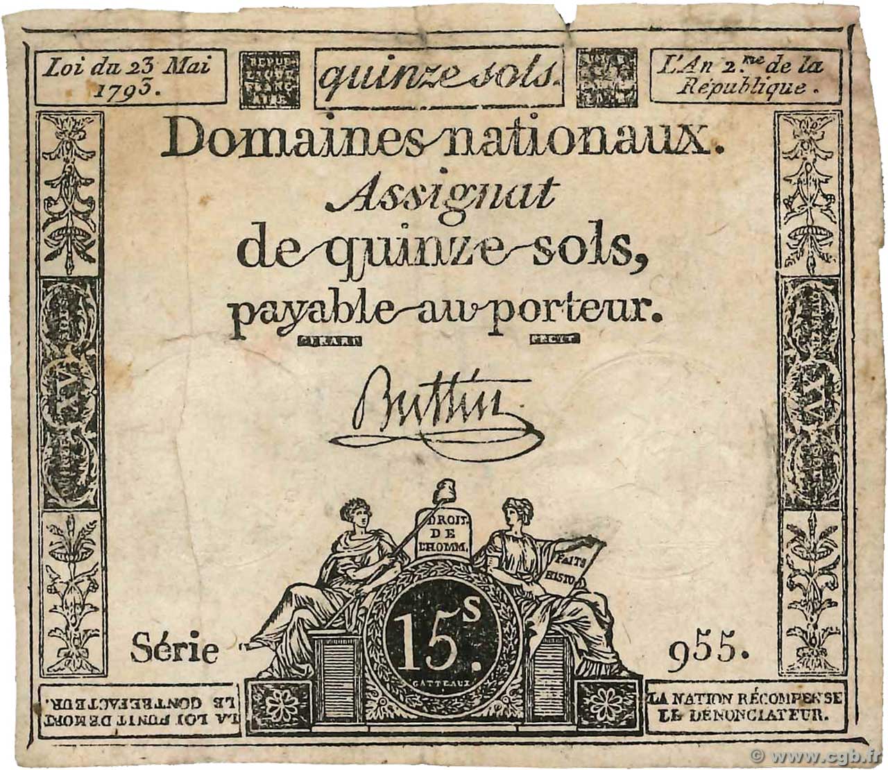 15 Sols Fauté FRANCE  1793 Ass.41b-v1c F-