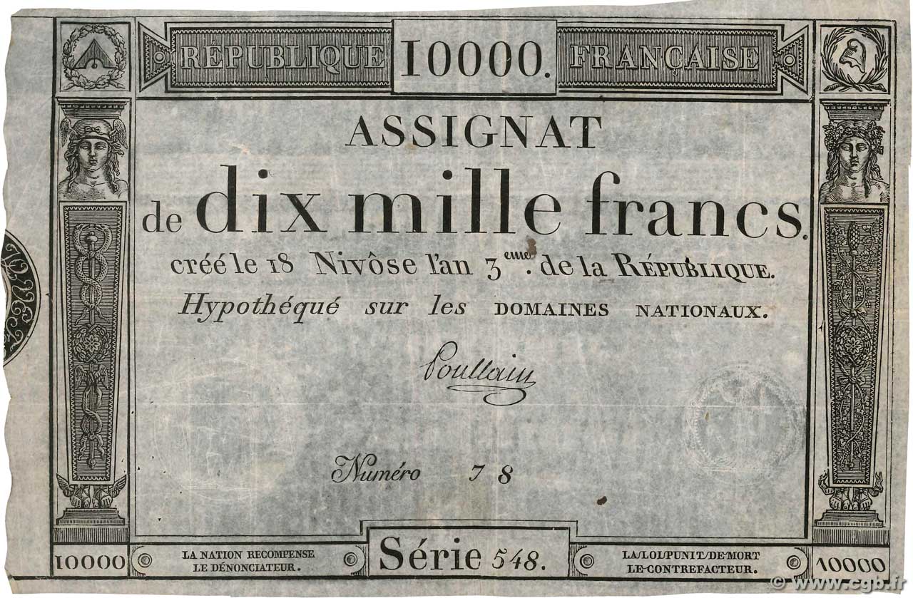 10000 Francs FRANKREICH  1795 Ass.52a S