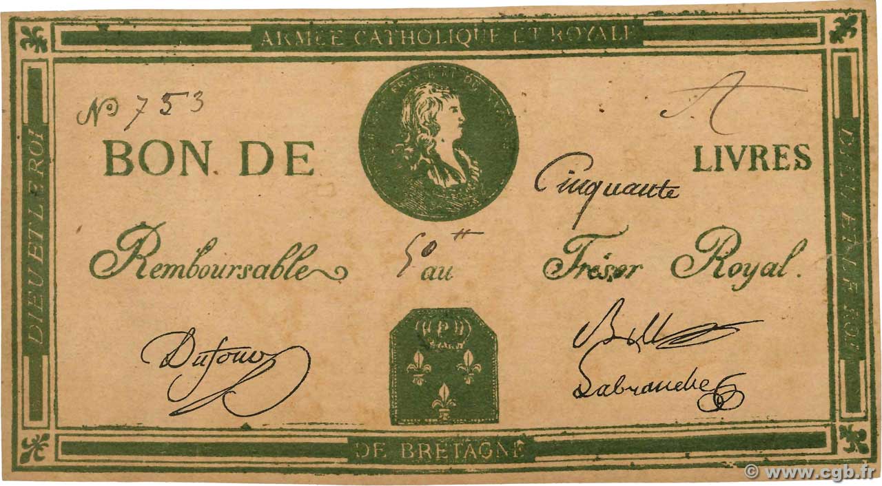 50 Livres Faux FRANCE  1794 Laf.278 VF+