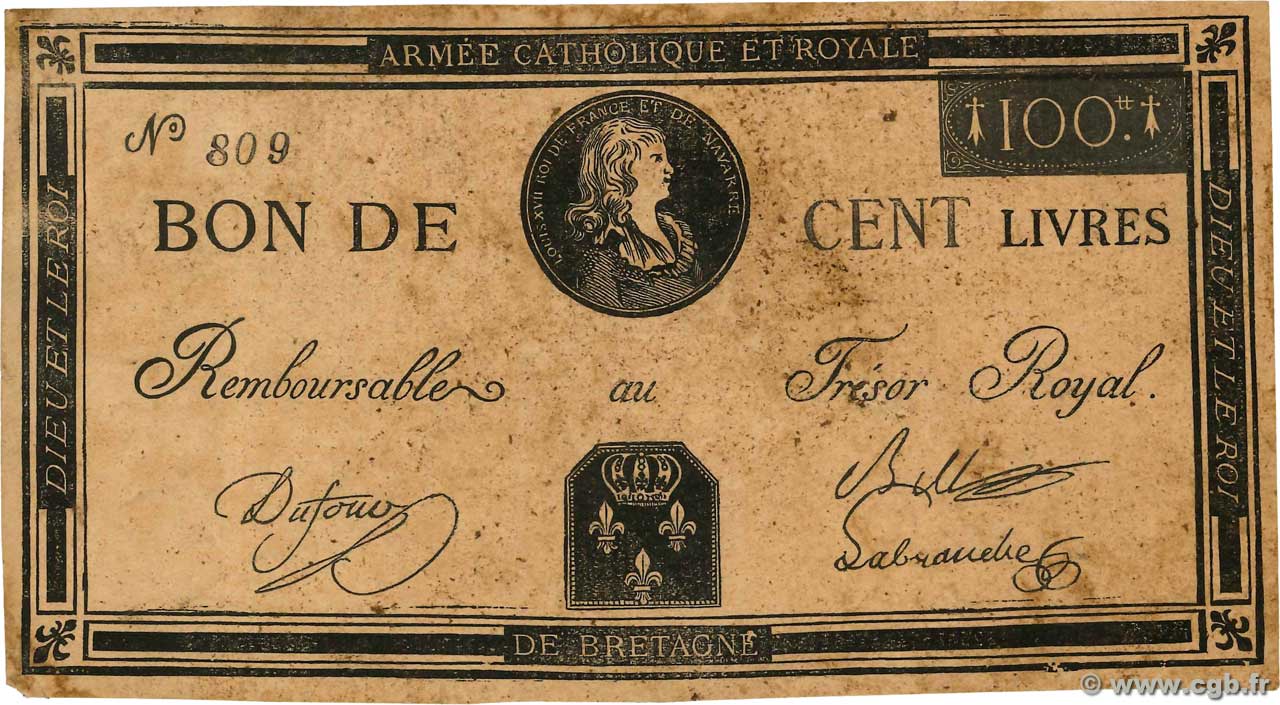 100 Livres Faux FRANCE  1794 Laf.278 VF