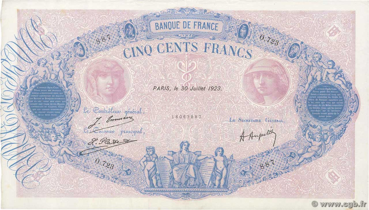 500 Francs BLEU ET ROSE FRANCIA  1923 F.30.27 SPL