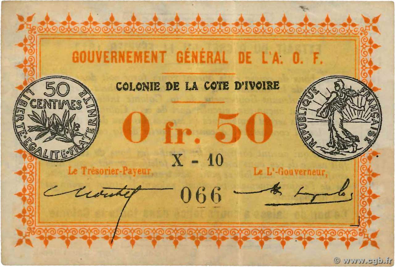 50 Centimes COTE D IVOIRE  1917 P.01a TTB
