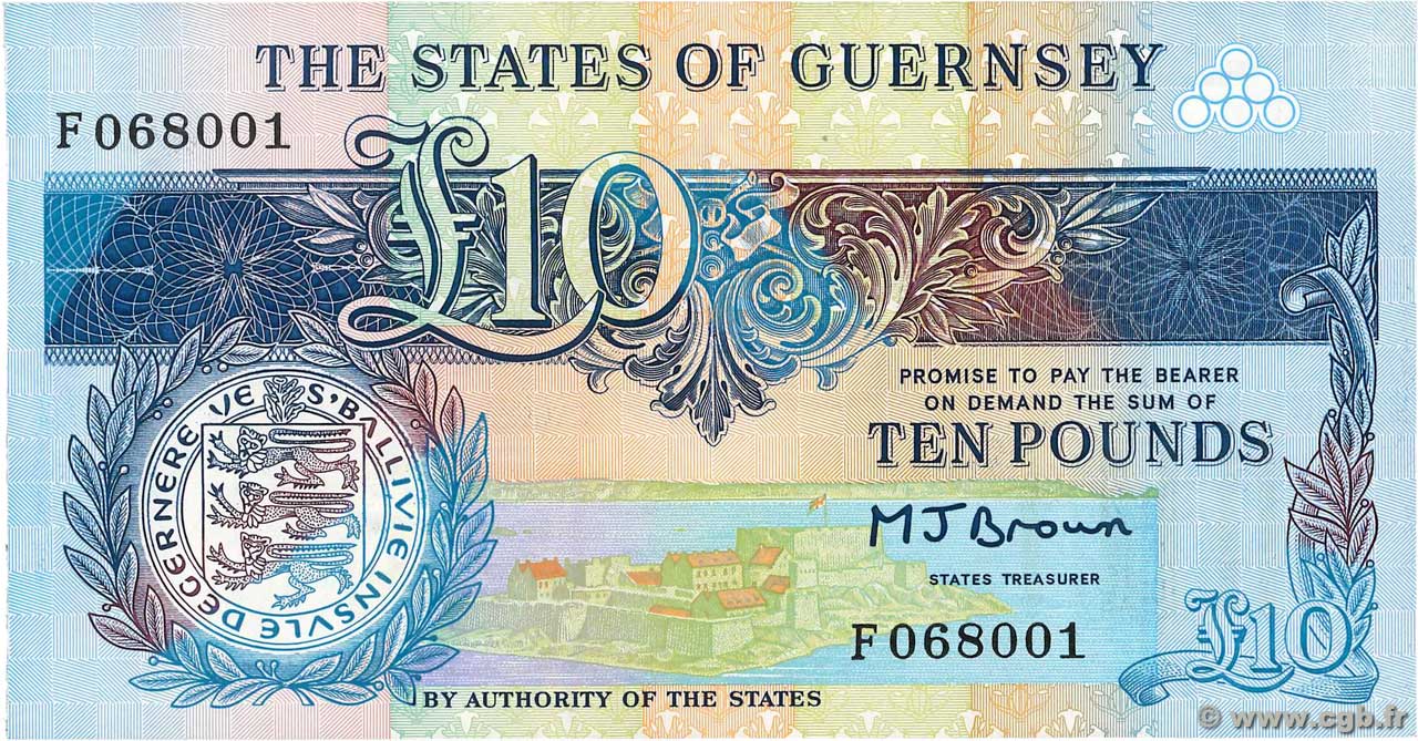 10 Pounds GUERNSEY  1991 P.54a SC+