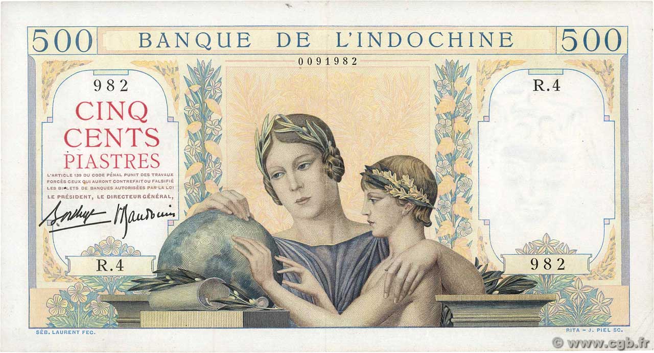 500 Piastres INDOCINA FRANCESE  1939 P.057 q.SPL