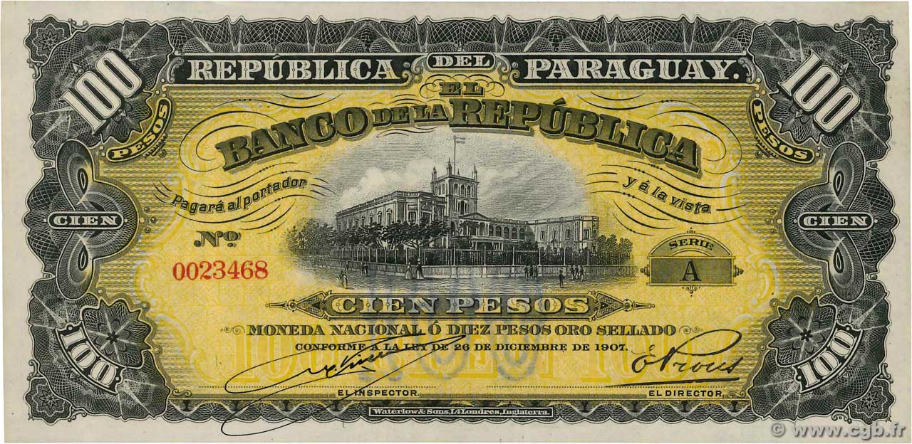 100 Pesos PARAGUAY  1907 P.159 SC+