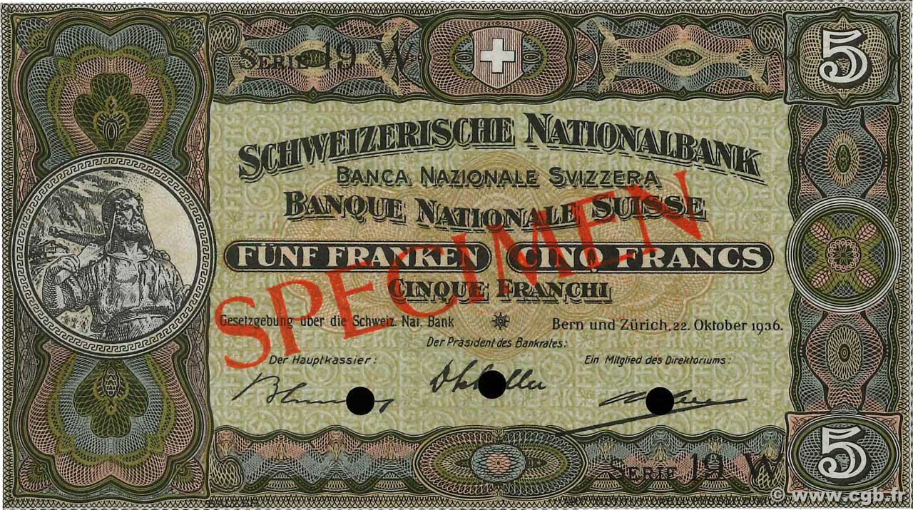 5 Francs Spécimen SWITZERLAND  1936 P.11hs UNC