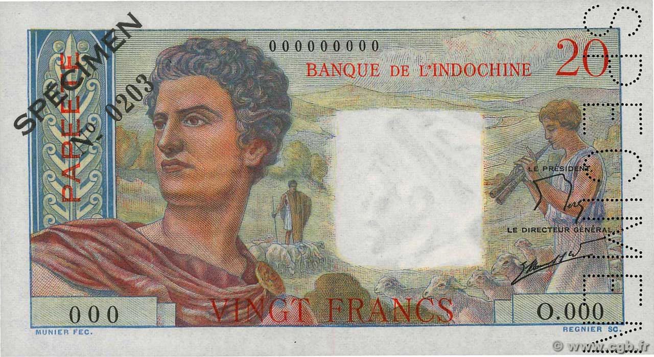 20 Francs Spécimen TAHITI  1963 P.21cs UNC