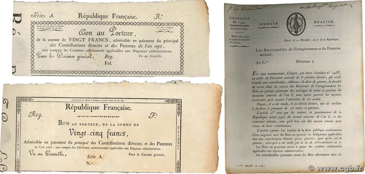 20 et 25 Francs Vérificateur FRANCE  1799 Laf.214-215 XF+